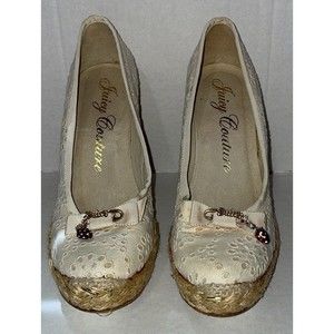JUICY COUTURE Anguilla Wedge Espadrilles Heels Beige Size 7 M Strawberry Charm